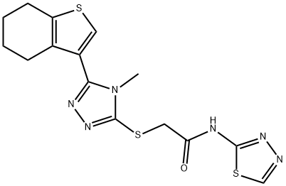 2-[[4-methyl-5-(4,5,6,7-tetrahydro-1-benzothiophen-3-yl)-1,2,4-triazol-3-yl]sulfanyl]-N-(1,3,4-thiadiazol-2-yl)acetamide Structure