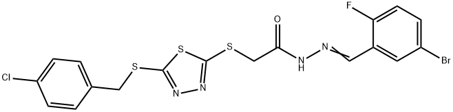 N'-[(E)-(5-bromo-2-fluorophenyl)methylidene]-2-({5-[(4-chlorobenzyl)sulfanyl]-1,3,4-thiadiazol-2-yl}sulfanyl)acetohydrazide Struktur
