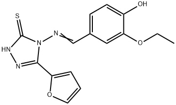 (E)-2-ethoxy-4-(((3-(furan-2-yl)-5-mercapto-4H-1,2,4-triazol-4-yl)imino)methyl)phenol Struktur