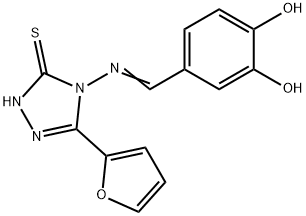 (E)-4-(((3-(furan-2-yl)-5-mercapto-4H-1,2,4-triazol-4-yl)imino)methyl)benzene-1,2-diol Struktur