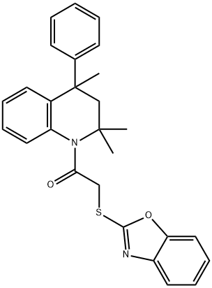 1-[(1,3-benzoxazol-2-ylsulfanyl)acetyl]-2,2,4-trimethyl-4-phenyl-1,2,3,4-tetrahydroquinoline Struktur