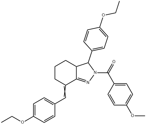 7-(4-ethoxybenzylidene)-3-(4-ethoxyphenyl)-2-(4-methoxybenzoyl)-3,3a,4,5,6,7-hexahydro-2H-indazole Struktur