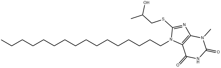 7-hexadecyl-8-[(2-hydroxypropyl)sulfanyl]-3-methyl-3,7-dihydro-1H-purine-2,6-dione Struktur
