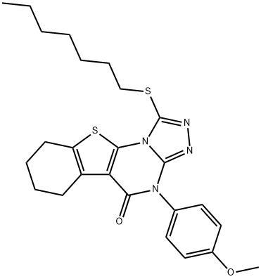 1-(heptylsulfanyl)-4-(4-methoxyphenyl)-6,7,8,9-tetrahydro[1]benzothieno[3,2-e][1,2,4]triazolo[4,3-a]pyrimidin-5(4H)-one Struktur