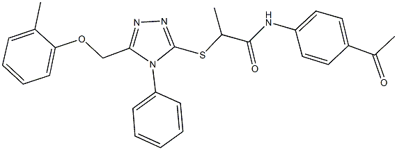 N-(4-acetylphenyl)-2-({5-[(2-methylphenoxy)methyl]-4-phenyl-4H-1,2,4-triazol-3-yl}sulfanyl)propanamide Struktur