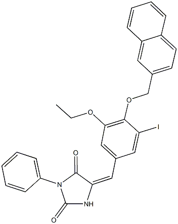 5-[3-ethoxy-5-iodo-4-(2-naphthylmethoxy)benzylidene]-3-phenyl-2,4-imidazolidinedione Struktur