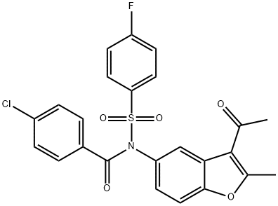 N-(3-acetyl-2-methyl-1-benzofuran-5-yl)-N-(4-chlorobenzoyl)-4-fluorobenzenesulfonamide Struktur