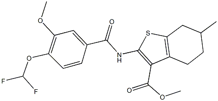 methyl 2-{[4-(difluoromethoxy)-3-methoxybenzoyl]amino}-6-methyl-4,5,6,7-tetrahydro-1-benzothiophene-3-carboxylate Struktur