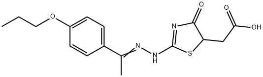 (4-oxo-2-{[1-(4-propoxyphenyl)ethylidene]hydrazono}-1,3-thiazolidin-5-yl)acetic acid Struktur