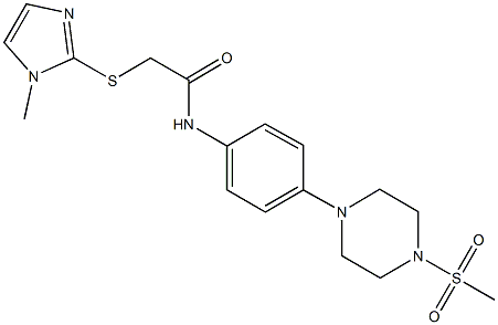 2-[(1-methyl-1H-imidazol-2-yl)sulfanyl]-N-{4-[4-(methylsulfonyl)-1-piperazinyl]phenyl}acetamide Struktur