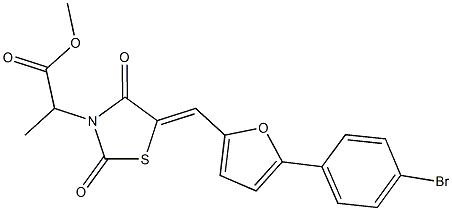 methyl 2-(5-{[5-(4-bromophenyl)-2-furyl]methylene}-2,4-dioxo-1,3-thiazolidin-3-yl)propanoate Struktur