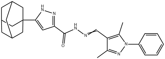 5-(1-adamantyl)-N-[(E)-(3,5-dimethyl-1-phenylpyrazol-4-yl)methylideneamino]-1H-pyrazole-3-carboxamide Struktur