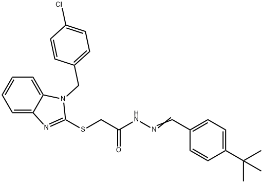 N-[(E)-(4-tert-butylphenyl)methylideneamino]-2-[1-[(4-chlorophenyl)methyl]benzimidazol-2-yl]sulfanylacetamide Struktur