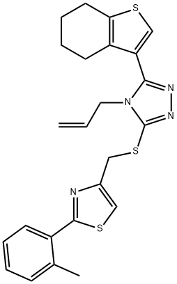 2-(2-methylphenyl)-4-[[4-prop-2-enyl-5-(4,5,6,7-tetrahydro-1-benzothiophen-3-yl)-1,2,4-triazol-3-yl]sulfanylmethyl]-1,3-thiazole Structure