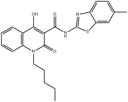 4-hydroxy-N-(6-methyl-1,3-benzothiazol-2-yl)-2-oxo-1-pentylquinoline-3-carboxamide Struktur