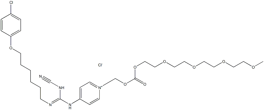 1-[[[[2-[2-[2-[2-Methoxyethoxy]ethoxy]ethoxy]ethoxy]carbonyl]oxy]methyl]-4-[N'-cyano-N''-[6-[4-chlorophenoxy]hexyl]guanidino]pyridinium chloride Struktur
