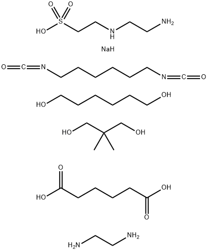 Hexanedioic acid, polymer with 2-(2-aminoethyl)aminoethanesulfonic acid monosodium salt, 1,6-diisocyanatohexane, 2,2-dimethyl-1,3-propanediol, 1,2-ethanediamine and 1,6-hexanediol Struktur