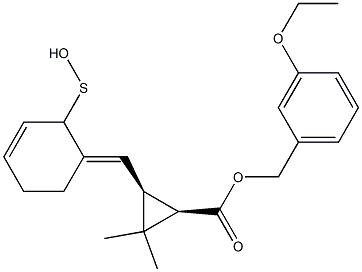 (1R,3S)-2,2-Dimethyl-3-[[(3E)-2,3,4,5-tetrahydro-2-oxothiophen]-3-ylidenemethyl]cyclopropane-1-carboxylic acid-3-ethoxybenzyl ester Struktur