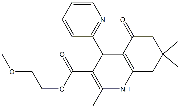 2-(methyloxy)ethyl 2,7,7-trimethyl-5-oxo-4-pyridin-2-yl-1,4,5,6,7,8-hexahydroquinoline-3-carboxylate Struktur