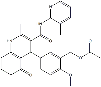 2-methoxy-5-(2-methyl-3-{[(3-methyl-2-pyridinyl)amino]carbonyl}-5-oxo-1,4,5,6,7,8-hexahydro-4-quinolinyl)benzyl acetate Struktur