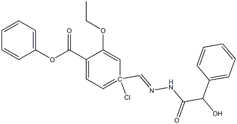 2-ethoxy-4-[(1E)-[(2-hydroxy-2-phenylacetamido)imino]methyl]phenyl 4-chlorobenzoate Struktur