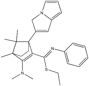 4,7,7-Trimethyl-3-(dimethylamino)-N-phenylbicyclo[2.2.1]hept-2-ene-2-carbimidothioic acid (2-pyrrolizinoethyl) ester Structure