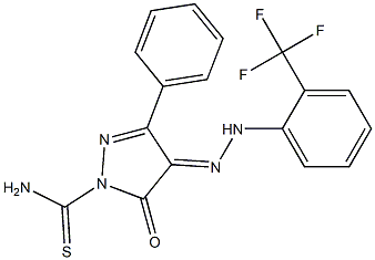 5-oxo-3-phenyl-4-{(E)-2-[2-(trifluoromethyl)phenyl]hydrazono}-4,5-dihydro-1H-pyrazole-1-carbothioamide Struktur