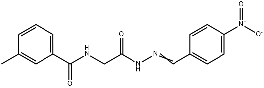3-methyl-N-{2-[(2E)-2-(4-nitrobenzylidene)hydrazinyl]-2-oxoethyl}benzamide (non-preferred name) Struktur