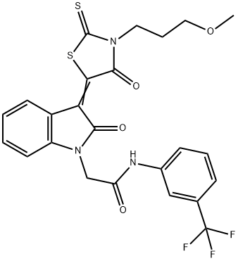 2-[(3Z)-3-[3-(3-methoxypropyl)-4-oxo-2-sulfanylidene-1,3-thiazolidin-5-ylidene]-2-oxoindol-1-yl]-N-[3-(trifluoromethyl)phenyl]acetamide Struktur