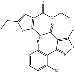 ethyl 2-(3-(2-chloro-6-fluorophenyl)-5-methylisoxazole-4-carboxamido)-5-ethylthiophene-3-carboxylate Structure