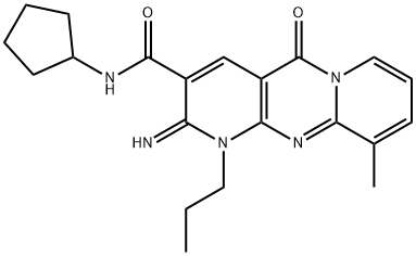 N-cyclopentyl-2-imino-10-methyl-5-oxo-1-propyldipyrido[3,4-c:1',2'-f]pyrimidine-3-carboxamide Struktur
