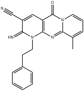 2-imino-10-methyl-5-oxo-1-(2-phenylethyl)dipyrido[3,4-c:1',2'-f]pyrimidine-3-carbonitrile Struktur