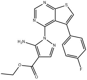 Ethyl 5-amino-1-[5-(4-fluorophenyl)thieno[2,3-d]pyrimidin-4-yl]-1H-pyrazole-4-carboxylate Struktur