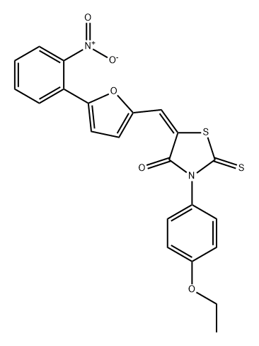 4-Thiazolidinone, 3-(4-ethoxyphenyl)-5-[[5-(2-nitrophenyl)-2-furanyl]methylene]-2-thioxo-, (5E)- Struktur