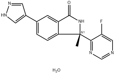 1H-Isoindol-1-one, 3-(5-fluoro-4-pyrimidinyl)-2,3-dihydro-3-methyl-6-(1H-pyrazol-4-yl)-, hydrate (1:1), (3S)-|化合物 (S)-LY3177833 HYDRATE