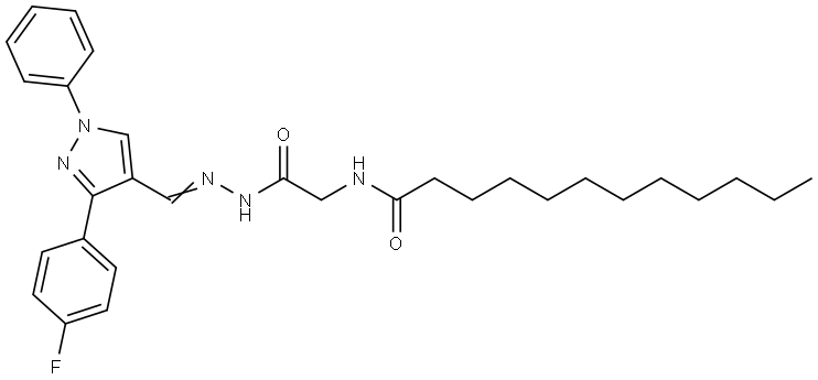 N-[2-((2E)-2-{[3-(4-FLUOROPHENYL)-1-PHENYL-1H-PYRAZOL-4-YL]METHYLENE}HYDRAZINO)-2-OXOETHYL]DODECANAMIDE Struktur