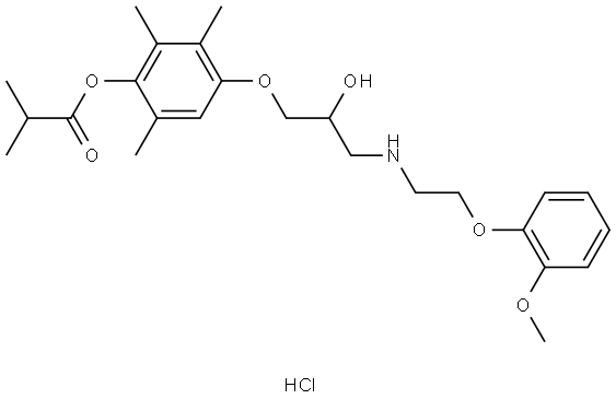 4-(2-HYDROXY-3-{[2-(2-METHOXYPHENOXY)ETHYL]AMINO}PROPOXY)-2,3,6-TRIMETHYLPHENYL 2-METHYLPROPANOATE HYDROCHLORIDE Struktur