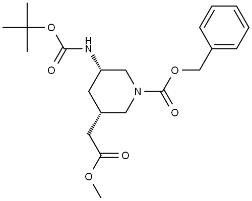 benzyl cis-3-(tert-butoxycarbonylamino)-5-(2-methoxy-2-oxo-ethyl)piperidine-1-carboxylate Structure