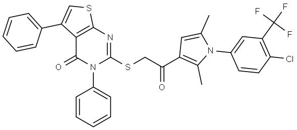 2-[(2-{1-[4-CHLORO-3-(TRIFLUOROMETHYL)PHENYL]-2,5-DIMETHYL-1H-PYRROL-3-YL}-2-OXOETHYL)SULFANYL]-3,5-DIPHENYLTHIENO[2,3-D]PYRIMIDIN-4(3H)-ONE Struktur