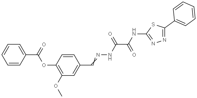 2-MEO-4(2-(OXO((5-PH-1,3,4-THIADIAZOL-2-YL)AMINO)AC)CARBOHYDRAZONOYL)PH BENZOATE Struktur
