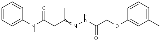 3-(((3-METHYLPHENOXY)ACETYL)HYDRAZONO)-N-PHENYLBUTANAMIDE Struktur
