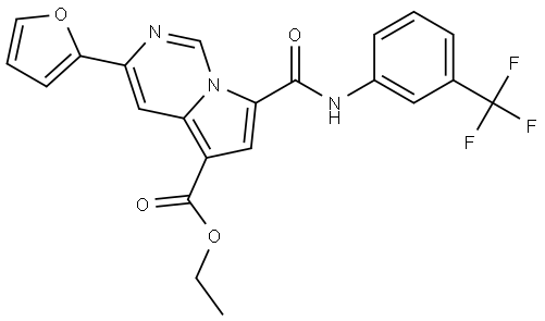 ETHYL 3-(2-FURYL)-7-{[3-(TRIFLUOROMETHYL)ANILINO]CARBONYL}PYRROLO[1,2-C]PYRIMIDINE-5-CARBOXYLATE Struktur
