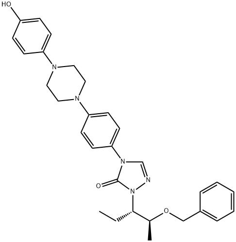 2-[(1S,2S)-1-乙基-2-芐氧基丙基]-2,4-二氫-4-[4-[4-(4-羥基苯基)-1-哌嗪基]苯基]-3H-1,2,4-三氮唑-3-酮 結構式