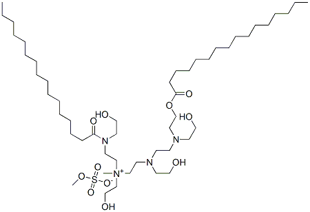 Ethanaminium, N-(2-hydroxyethyl)-N-[2-[(2-hydroxyethyl)[2-[(2-hydroxyethyl)[2-[(1-oxohexadecyl)oxy]ethyl]amino]ethyl]amino]ethyl]-2-[(2-hydroxyethyl)(1-oxohexadecyl)amino]-N-methyl-, methyl sulfate (salt) Struktur