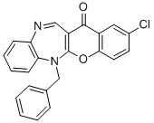 (1)Benzopyrano(2,3-b)(1,5)benzodiazepin-13(6H)-one, 2-chloro-6-(phenyl methyl)- Struktur