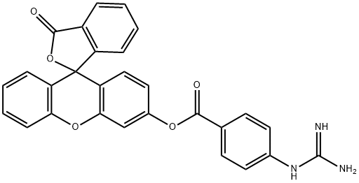 3'-(4-guanidinobenzoyloxy)spiro(isobenzofuran-1-(3H),9'-(9H)xanthen)-3-one Struktur