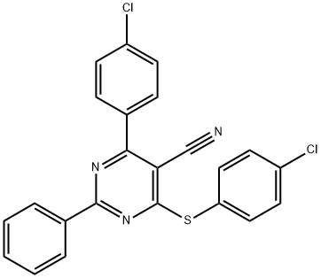 4-(4-CHLOROPHENYL)-6-[(4-CHLOROPHENYL)SULFANYL]-2-PHENYL-5-PYRIMIDINECARBONITRILE Struktur
