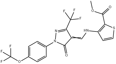 METHYL 3-(([5-OXO-1-[4-(TRIFLUOROMETHOXY)PHENYL]-3-(TRIFLUOROMETHYL)-1,5-DIHYDRO-4H-PYRAZOL-4-YLIDEN]METHYL)AMINO)-2-THIOPHENECARBOXYLATE Struktur