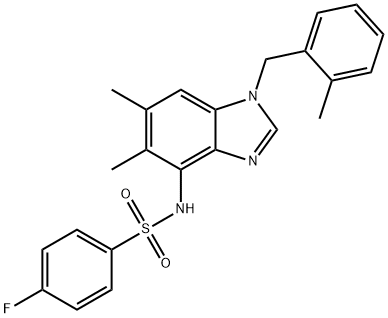 N-[5,6-DIMETHYL-1-(2-METHYLBENZYL)-1H-1,3-BENZIMIDAZOL-4-YL]-4-FLUOROBENZENESULFONAMIDE Struktur