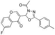 3-(3-ACETYL-5-P-TOLYL-2,3-DIHYDRO-[1,3,4]OXADIAZOL-2-YL)-6-FLUORO-CHROMEN-4-ONE Struktur